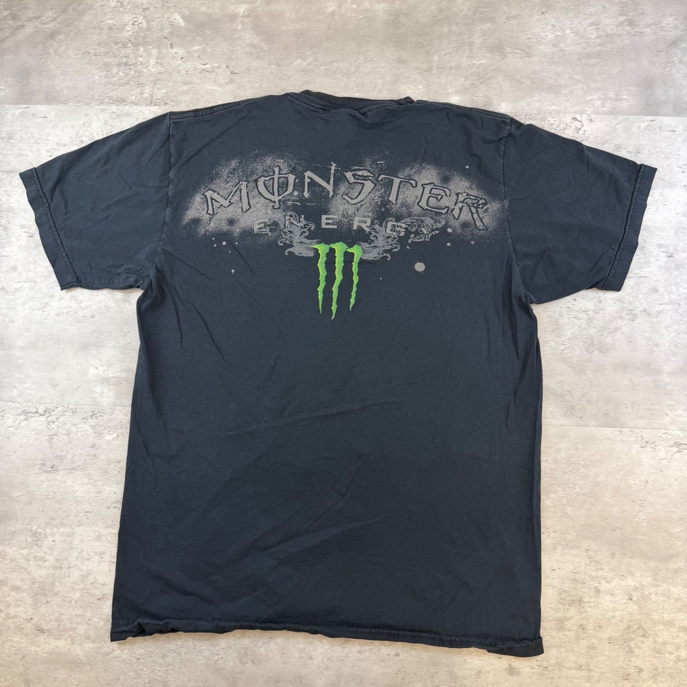 Monster Energy Mens Black Graphic T-Shirt Short Sleeve Back Logo Size L